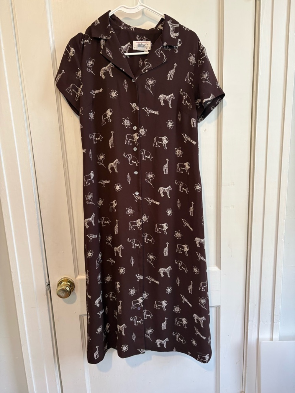 Talbots Brown Midi Shirt Dress with White Animal Print